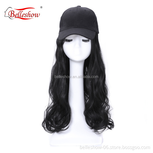 Hot sell baseball hat hair wig combination custom new design  synthetic hair with hat with black  wig